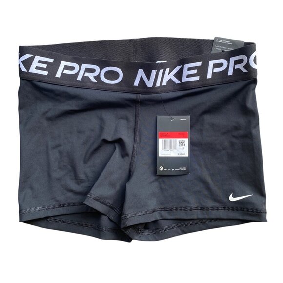 NWT Nike Pro Tight Fit Training Shorts Large Black Inseam 3" Stretch Support - Picture 1 of 7